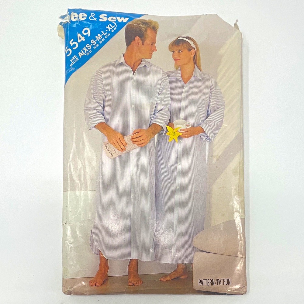 See & Sew 5549 VTG 80s Unisex Adult Nightshirt Sewing Pattern XS-XL CUT